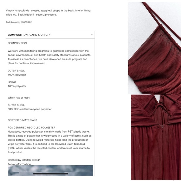 Zara burgundy V-neck crisscross spaghetti strap wide leg jumpsuit Sz S NWT - Picture 7 of 16